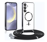 CaseLover Cover Magnetica per Samsung Galaxy A26 5G con Cordino, [Compatibile con MagSafe] Custodia con Laccio Collana Tracolla Collo Trasparente Placcatura Silicone Antiurto Protettiva Case, Nero