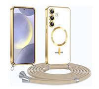 CaseLover Cover Magnetica per Samsung Galaxy A26 5G con Cordino, [Compatibile con MagSafe] Custodia con Laccio Collana Tracolla Collo Trasparente Placcatura Silicone Antiurto Protettiva Case, Oro