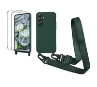 CaseLover Cover per Samsung Galaxy A26 5G con Cordino, Custodia con Laccio Collana Regolabile Morbida Silicone Case con 2 Pezzi Vetro Temperato AntiGraffio Antiurto Protettiva Cover, Verde Scuro
