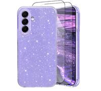 CaseLover Cover per Samsung Galaxy A26 5G, Custodia Glitter Brilla TPU Silicone Morbida Case con 2 Pezzi Pellicola in Vetro Temperato Antiurto Scintillante Protettiva Cover per Samsung A26, Viola