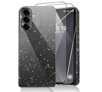 CaseLover Cover per Samsung Galaxy A26 5G, Custodia Glitter Brilla TPU Silicone Morbida Case con 2 Pezzi Pellicola in Vetro Temperato Antiurto Scintillante Protettiva Cover per Samsung A26, Nero