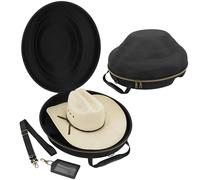 CASEMATIX Cowboy Hat Box and Portable Cowboy Hat Storage for Brims Up to 4.75" - Hard Shell Cowboy Hat Case with Carry Strap, ID Slot and Foam Insert for Dipping Brims Black