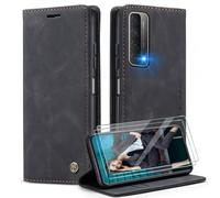 Caseme Cover per Huawei P smart 2021/NOVA Lite 3 con [2 Pezzi Vetro Temperato],Flip Custodia Pelle PU Libro Portafoglio con [Slot Cart] [Supporto Stand] [Magnetica],Nero