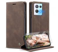 Caseme Cover per OPPO Reno8 5G con [2 Pezzi Vetro Temperato],Flip Custodia Pelle PU Libro Portafoglio con [Slot Cart] [Supporto Stand] [Magnetica], Marrone Scuro