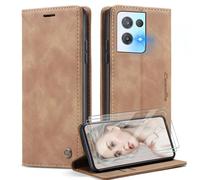 Caseme Cover per OPPO Reno8 Pro 5G con [2 Pezzi Vetro Temperato],Flip Custodia Pelle PU Libro Portafoglio con [Slot Cart] [Supporto Stand] [Magnetica], Marrone