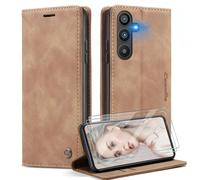 Caseme Cover per Samsung Galaxy A14 5G con [2 Pezzi Vetro Temperato],Flip Custodia Pelle PU Libro Portafoglio con [Slot Cart] [Supporto Stand] [Magnetica], Marrone