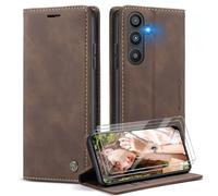 Caseme Cover per Samsung Galaxy A14 5G con [2 Pezzi Vetro Temperato],Flip Custodia Pelle PU Libro Portafoglio con [Slot Cart] [Supporto Stand] [Magnetica], Marrone Scuro