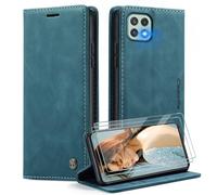 Caseme Cover per Samsung Galaxy A22 5G/F42 5G/A22S con [2 Pezzi Vetro Temperato],Flip Custodia Pelle PU Libro Portafoglio con [Slot Cart] [Supporto Stand] [Magnetica],Blu