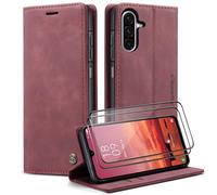 Caseme Cover per Samsung Galaxy A26 5G con [2 Pezzi Vetro Temperato],Flip Custodia Pelle PU Libro Portafoglio con [Slot Cart] [Supporto Stand] [Magnetica], Rosso