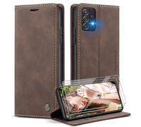 Caseme Cover per Samsung Galaxy A32 5G/M32 5G con [2 Pezzi Vetro Temperato],Flip Custodia Pelle PU Libro Portafoglio con [Slot Cart] [Supporto Stand] [Magnetica], Marrone Scuro