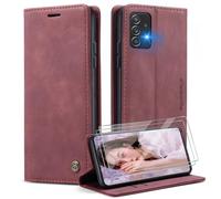 Caseme Cover per Samsung Galaxy A33 5G con [2 Pezzi Vetro Temperato],Flip Custodia Pelle PU Libro Portafoglio con [Slot Cart] [Supporto Stand] [Magnetica], Rosso