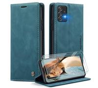 Caseme Cover per Samsung Galaxy A33 5G con [2 Pezzi Vetro Temperato],Flip Custodia Pelle PU Libro Portafoglio con [Slot Cart] [Supporto Stand] [Magnetica],Blu