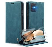 Caseme Cover per Samsung Galaxy A51 4G/M40S con [2 Pezzi Vetro Temperato],Flip Custodia Pelle PU Libro Portafoglio con [Slot Cart] [Supporto Stand] [Magnetica],Blu