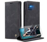 Caseme Cover per Samsung Galaxy A51 4G/M40S con [2 Pezzi Vetro Temperato],Flip Custodia Pelle PU Libro Portafoglio con [Slot Cart] [Supporto Stand] [Magnetica],Nero