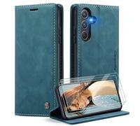 Caseme Cover per Samsung Galaxy A55 5G con [2 Pezzi Vetro Temperato],Flip Custodia Pelle PU Libro Portafoglio con [Slot Cart] [Supporto Stand] [Magnetica],Blu