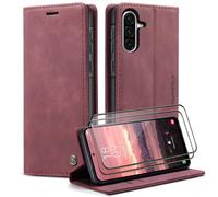 Caseme Cover per Samsung Galaxy A56 5G con [2 Pezzi Vetro Temperato],Flip Custodia Pelle PU Libro Portafoglio con [Slot Cart] [Supporto Stand] [Magnetica], Rosso