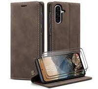 Caseme Cover per Samsung Galaxy A56 5G con [2 Pezzi Vetro Temperato],Flip Custodia Pelle PU Libro Portafoglio con [Slot Cart] [Supporto Stand] [Magnetica], Marrone Scuro