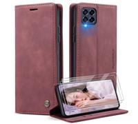 Caseme Cover per Samsung Galaxy M33 5G con [2 Pezzi Vetro Temperato],Flip Custodia Pelle PU Libro Portafoglio con [Slot Cart] [Supporto Stand] [Magnetica], Rosso
