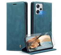 Caseme Cover per Xiaomi Redmi Note 12 Pro Plus 5G con [2 Pezzi Vetro Temperato],Flip Custodia Pelle PU Libro Portafoglio con [Slot Cart] [Supporto Stand] [Magnetica],Blu