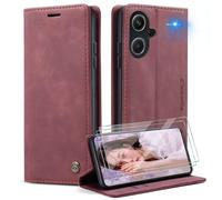 Caseme Cover per Xiaomi Redmi Note 13 Pro+ 5G con [2 Pezzi Vetro Temperato],Flip Custodia Pelle PU Libro Portafoglio con [Slot Cart] [Supporto Stand] [Magnetica], Rosso