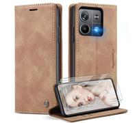 Caseme Cover per Xiaomi Redmi Note 13 Pro 5G con [2 Pezzi Vetro Temperato],Flip Custodia Pelle PU Libro Portafoglio con [Slot Cart] [Supporto Stand] [Magnetica], Marrone