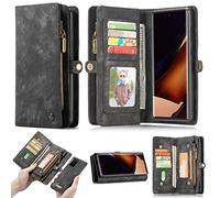 CaseMe - Custodia a portafoglio per Samsung Galaxy Note 20 Ultra, in pelle sintetica, con chiusura a portafoglio, con scomparti per carte di credito e copertina posteriore magnetica, colore: Nero