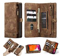 CaseMe per iPhone 12/iPhone 12 PRO Custodia, Retro Pelle Custodia Fatto a Mano Staccabile Flip Portafoglio Cerniera Custodia con Slot per schede e Magnetica Back Cover per iPhone 12/12 PRO (Marrone)