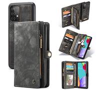 CaseMe per Samsung Galaxy A52 Custodia,Retro Pelle Fatto a Mano Staccabile Flip Portafoglio Cerniera Custodia con Slot per schede e Magnetica Back Cover per Samsung Galaxy A52 4G /5G 6,5'' (Nero)