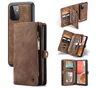 CaseMe per Samsung Galaxy A72 Custodia,Retro Pelle Fatto a Mano Staccabile Flip Portafoglio Cerniera Custodia con Slot per schede e Magnetica Back Cover per Samsung Galaxy A72 4G 6,7 Pollice (Marrone)