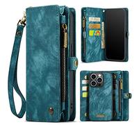 caseme Portafoglio Custodie Pelle per iPhone 13 Pro Max,Rimovibile Posteriore Caso Flip Antiurto Cover Con Cerniera,Slot Per Schede e Magnete Originale (13 Pro Max, Blu)