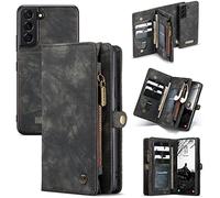 caseme Portafoglio Custodie Pelle per Samsung Galaxy S22 5G,Rimovibile Posteriore Caso Flip Antiurto Cover Con Cerniera,Slot Per Schede e Magnete Originale (Nero)
