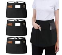 Casenly 3 Pezzi Grembiuli, Nero Mezzo Grembiuli da Cucina con 3 Tasche, Impermeabile Mezzo Grembiuli da Cucina, Cameriere Cameriera Corto Grembiule per Bistrot Ristorante caffè(60x30cm)