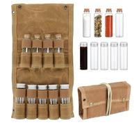 Casenly Borsa Porta Spezie Portatile con 9 Barattoli, Kit di Spezie da Campeggio, Porta Barattolo Per Condimenti Pieghevole in Tela, Borsa per Bottiglie di Spezie per Picnic Campeggio Barbecue Viaggio