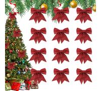 Casenly Fiocchi di Natale, 12 Pezzi Fiocchi di Natale Archi di Decorazione Scintillante Fiocco per Albero di Natale per la Decorazione L'Albero di Natale Decorazione di Confezioni Regalo-Rosso
