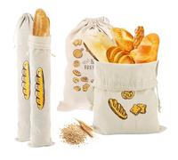 Casenly Sacchetto Portapane, 4 Pezzi Borsa per il Pane in Lino, Sacchetto Pane Salvafreschezza, Sacchetti Lino Pane Riutilizzabili, Tasche con Coulisse Lino per Conservazione di Pane Frutta Verdura