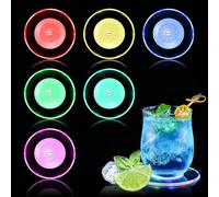 Casenly Set di 6 Sottobicchieri a LED, Sottobicchieri Illuminati Colorato con Pulsante ON/OFF Set di Sottobicchieri Impermeabili Sottobicchieri Acrilico per Vino Cocktai Party Bar