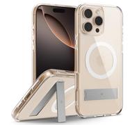 Caseology Capella Mag Kickstand Cover per iPhone 16 Pro Max [Cavalletto integrato] Cover Protezione anticaduta magnetica di grado militare con motivi di presa laterale - Clear White Silver