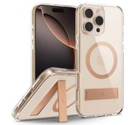 Caseology Capella Mag Kickstand Cover per iPhone 16 Pro Max [Cavalletto integrato] Cover Protezione anticaduta magnetica di grado militare con motivi di presa laterale - Clear Sepia Gold