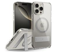 Caseology Capella Mag Kickstand per iPhone 16 Pro Cover [Cavalletto integrato] Custodia di protezione militare con motivi di presa laterale per iPhone 16 Pro - Clear Gray
