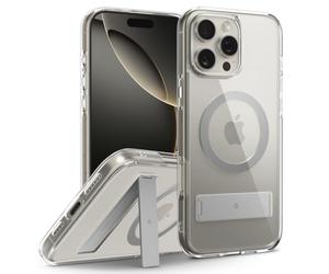 Caseology Capella Mag Kickstand per iPhone 16 Pro Cover [Cavalletto integrato] Custodia di protezione militare con motivi di presa laterale per iPhone 16 Pro - Clear Gray