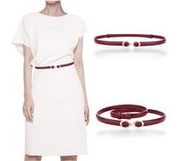 CaserBay Cintura da donna sottile e morbida, in vera pelle, con fibbia dorata liscia, regolabile, 55,9 - 91,4 cm, Borgogna, Regolabile