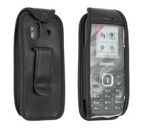 caseroxx Borsa in pelle con clip da cintura compatibile con Energizer E13 da vera pelle, borsa con clip da cintura e finestra in nero
