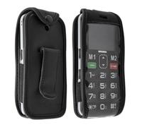 caseroxx Borsa in pelle con clip da cintura per Brondi Amico Semplice +, Funda carcasa vera pelle (con finestra trasparente) in nero