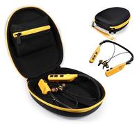 CaseSack Custodia compatibile con cuffie Dewalt con archetto da collo e cuffie 2 in 1 con altoparlanti integrati (nero con cerniera gialla)