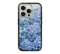 CASETiFY Custodia compatta per iPhone 15 Pro, sottile ed elegante, compatibile con ricarica wireless, 1,2 m, 2 protezioni contro le cadute di grado militare, ortensie blu Nantucket, nero trasparente