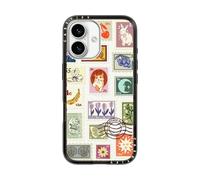 CASETiFY Custodia compatta per iPhone 16, sottile ed elegante, compatibile con ricarica wireless, 1,2 m, protezione anticaduta 2X di grado militare, Collezione Stamp - Nero trasparente