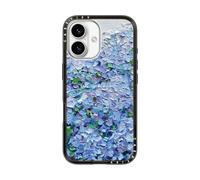CASETiFY Custodia compatta per iPhone 16, sottile ed elegante, compatibile con ricarica wireless, 1,2 m, 2 protezioni contro le cadute di grado militare, ortensie blu Nantucket, nero trasparente