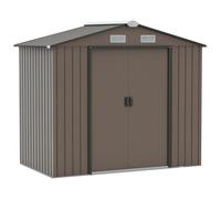 Casetta Box Da Giardino 2,1x1,3m con Prese d'Aria e Doppia Porta Scorrevole in Metallo Marrone