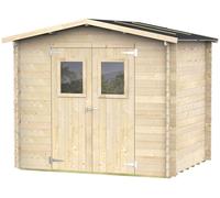 Casetta Box da Giardino per Attrezzi 248x198 cm con Porta Doppia Finestrata in Legno Naturale