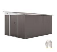 Casetta Box da Giardino Porta Attrezzi 345x280,5x169-201 cm con Porta Scorrevole in Acciaio Grigio